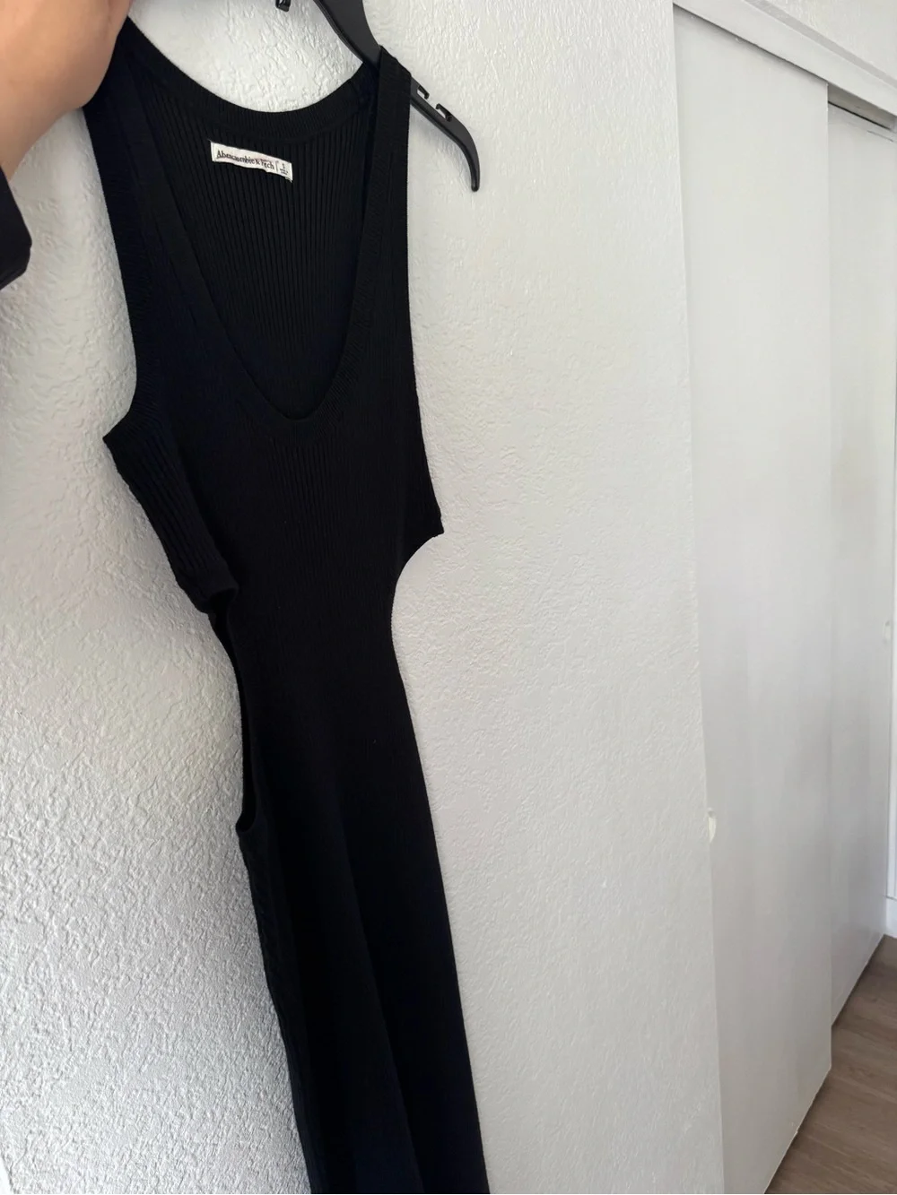 Abercrombie & Fitch Black side Cutout Ribbed midi Maxi Dress